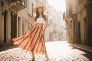 Latina woman in a bright skirt